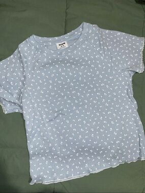 NWOT Cotton On Light Blue Floral Pointelle 100% Cotton Short Sleeve Tee - S/M